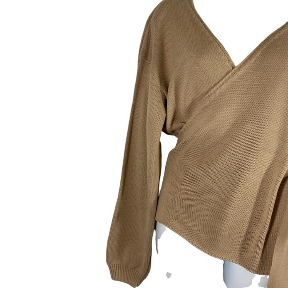 In The Style Size 8 Sweater Crossover Wrap Tan Knit Long Sleeve Side Tie - Picture 6 of 9